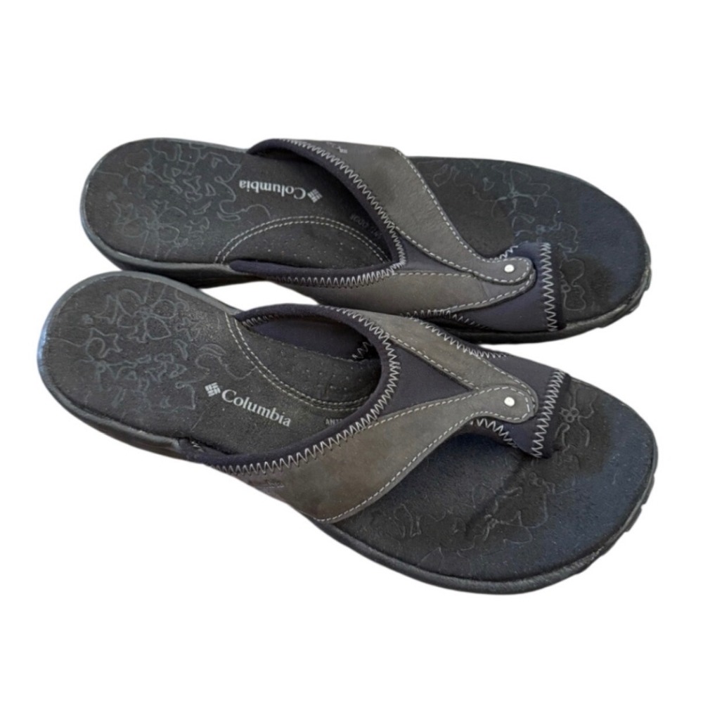Columbia Kambi Black Leather Thong Sandals Womens Size 8 Flip Flops